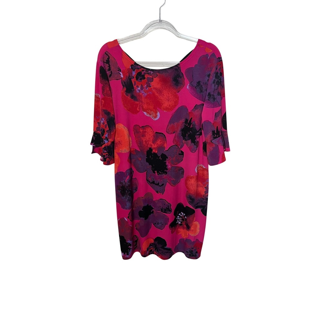Clara Sunwoo Floral Shift Dress Womens Large Pink Purple Ruffle Bell Sleeve